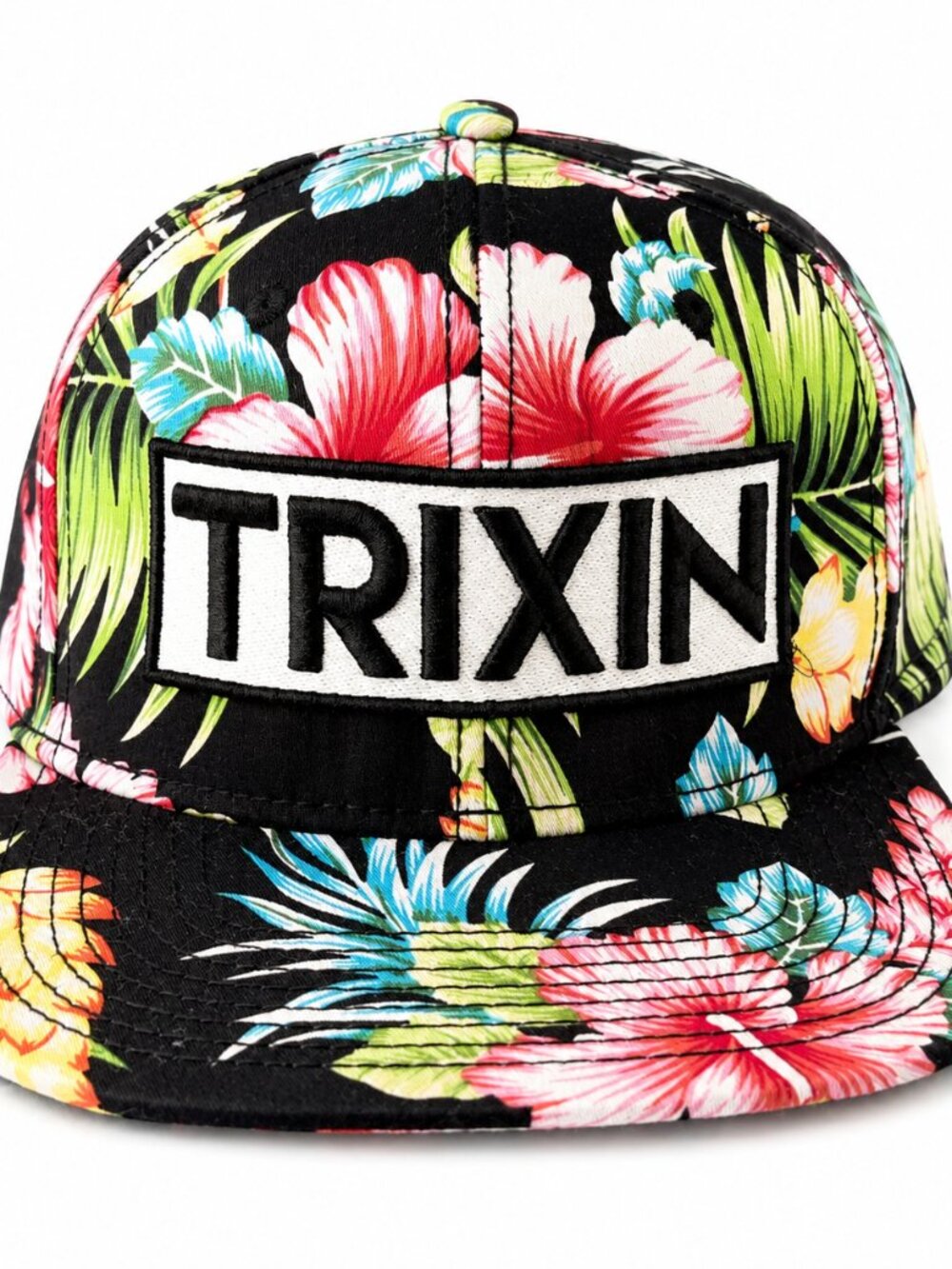 TRIXIN Tropical Floral Snapback Hat OTTO Black Hibiscus Y2K Surf Streetwear